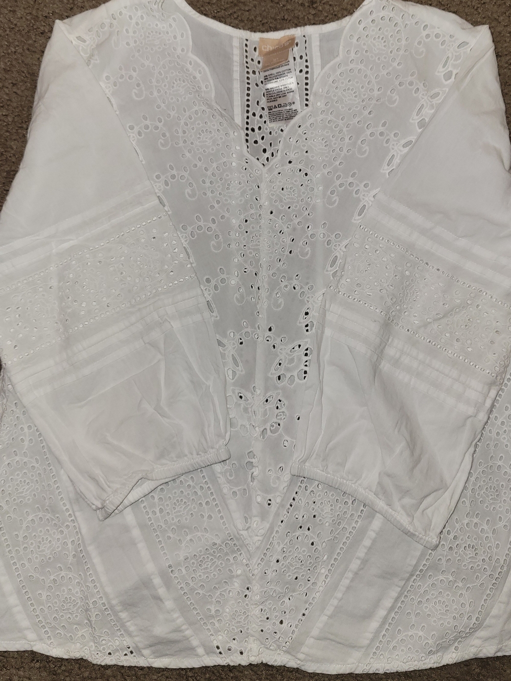 Chico's White Eyelet Cotton Peasant Blouse